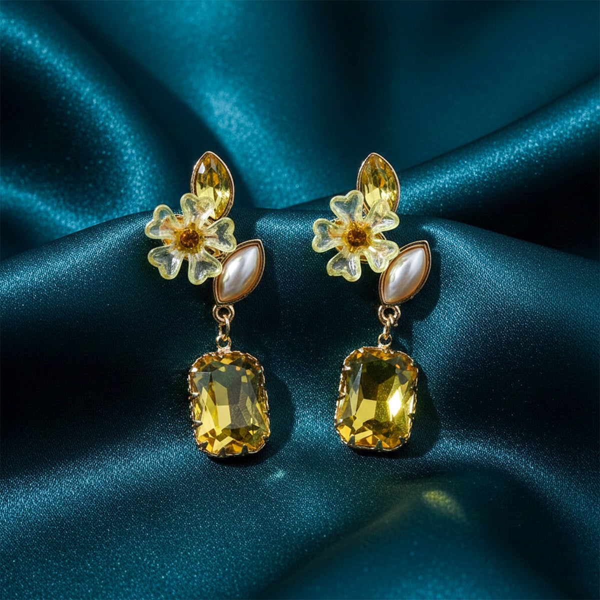 Amber Glow Floral Earrings jewellery product view 5