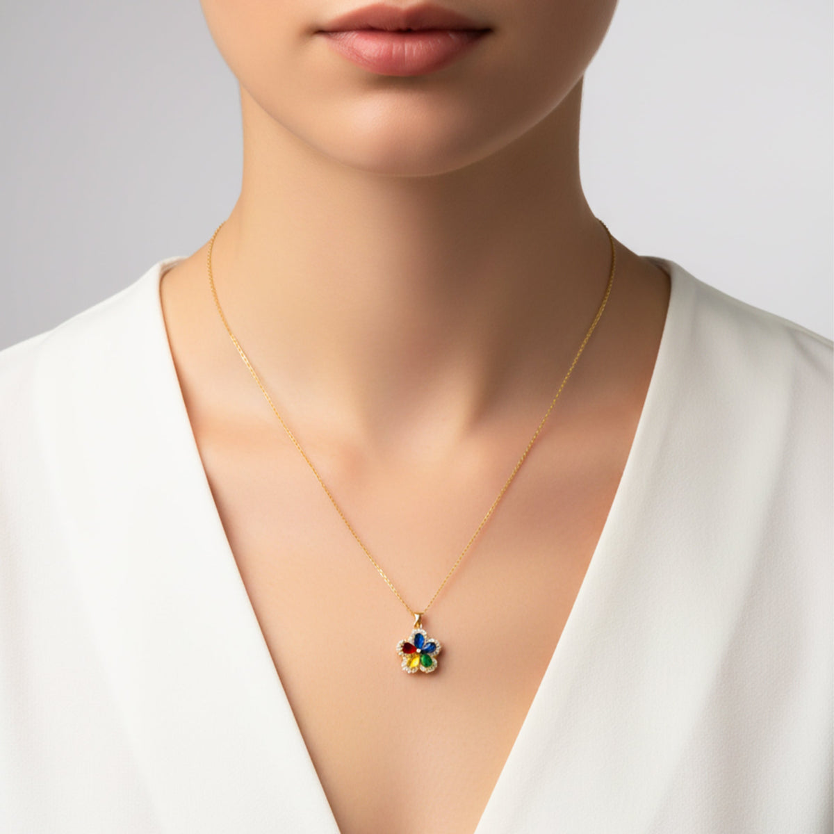 Multicolor Crystal Flower Pendant Necklace jewellery product view 5