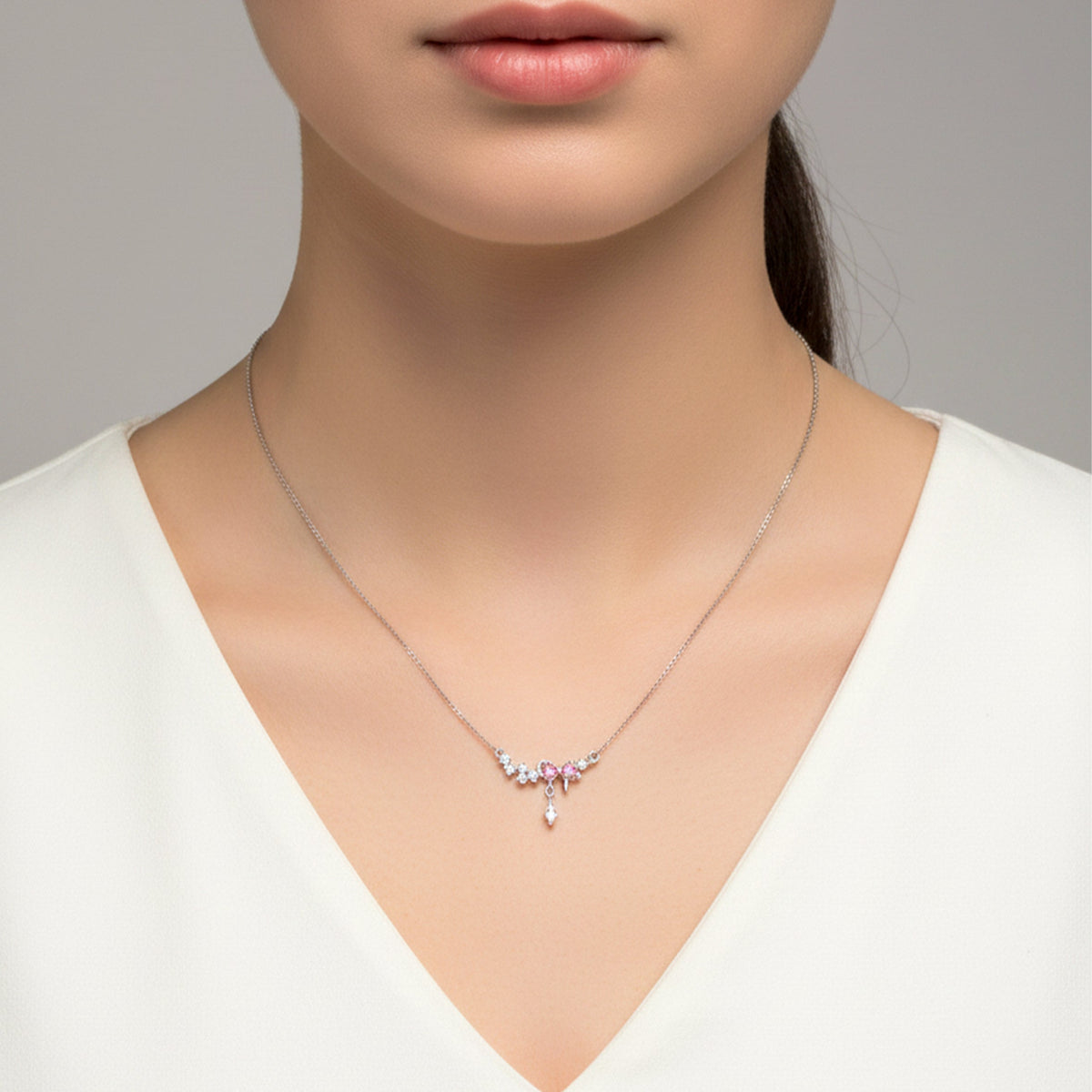 Roselle Diamond Drop Silver Necklace jewellery product view 5