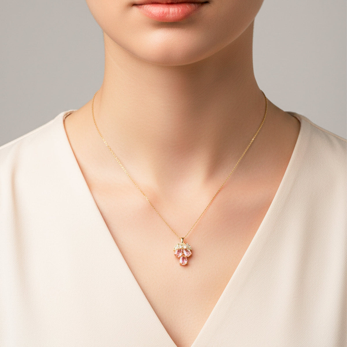 Royal Pink Crystal Leaf Pendant Necklace jewellery product view 3