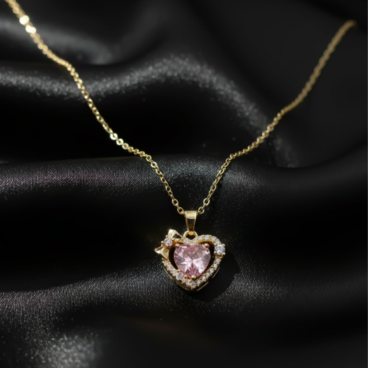 Pink Heart Gemstone Pendant Necklace jewellery product view 3