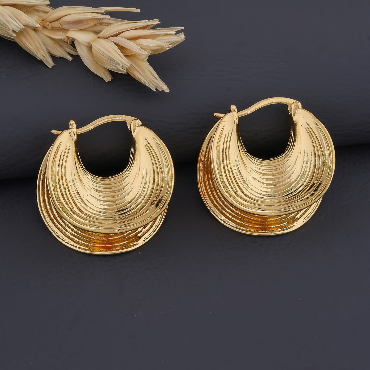 Waves Gold Hoops Earrings jewellery product view 5