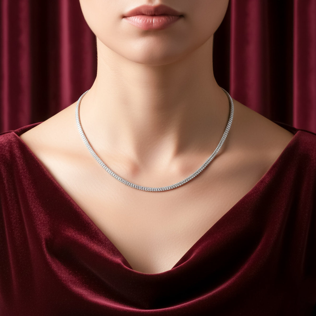 Silver Diamond Tennis Necklace jewellery product view 4