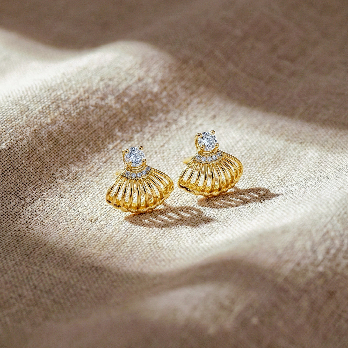 Shell Crystal Gold Stud Earrings jewellery product view 2